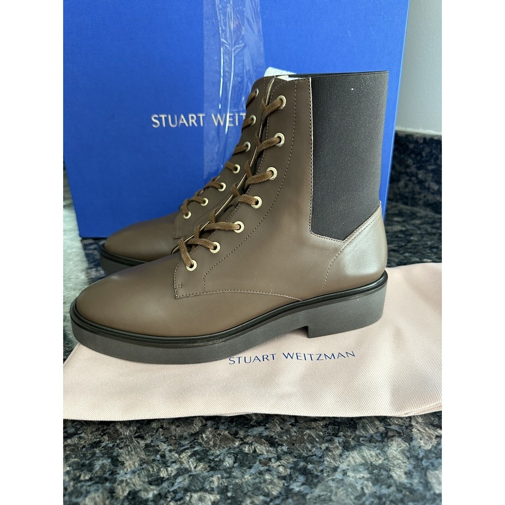 Stuart Weitzman Henley Chill Leather Combat Boot Women's Size 9 B. Brown, Black